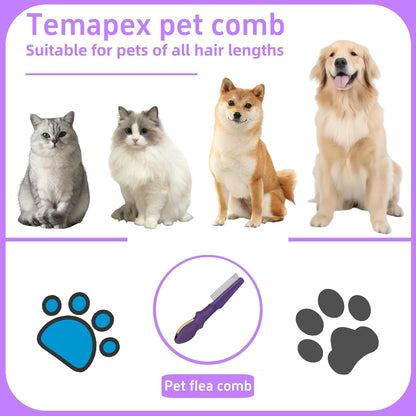 Pet Flea Comb for Dogs & Cats,Removes Tangles & Flea, Tear Stain Removal, Stainless Steel Metal