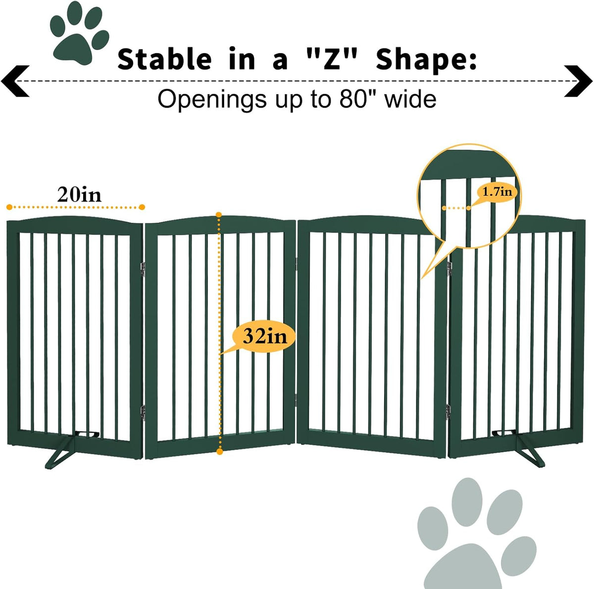 Freestanding Pet Gate for Dogs, Indoor Wooden Dog Gate for House, Foldable Dog Gate for Doorway
