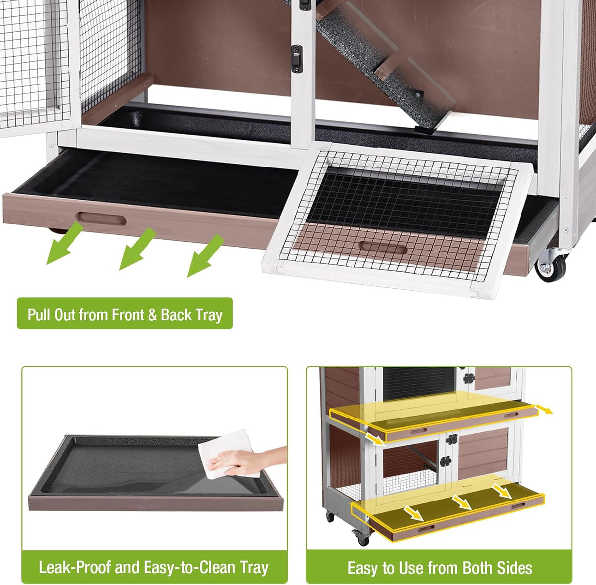 GUTINNEEN Rabbit Hutch Indoor with Chew-Proof Design, Wooden Bunny Cage Guinea Pig Cages with