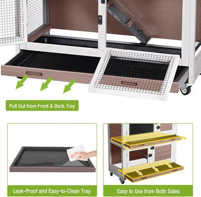 GUTINNEEN Rabbit Hutch Indoor with Chew-Proof Design, Wooden Bunny Cage Guinea Pig Cages with