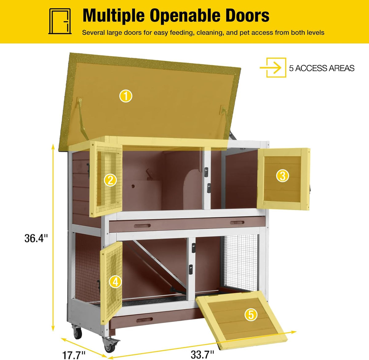 Aivituvin 2-Tier Rabbit Hutch with Tarp Door and Wheels Bunny Cage Indoor Outdoor Guinea Pig Cage