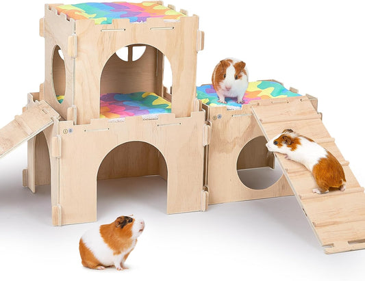 Guinea Pig Hideout, Guinea Pigs House with Stairs and Mats Extra Large Guinea Piggy Castle