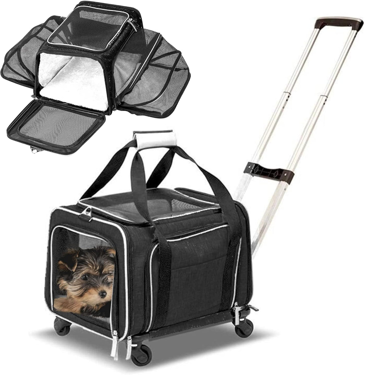 Airline Approved Expandable Premium Pet Carrier on Wheels- Two Sided Rolling Carrier- Designed for