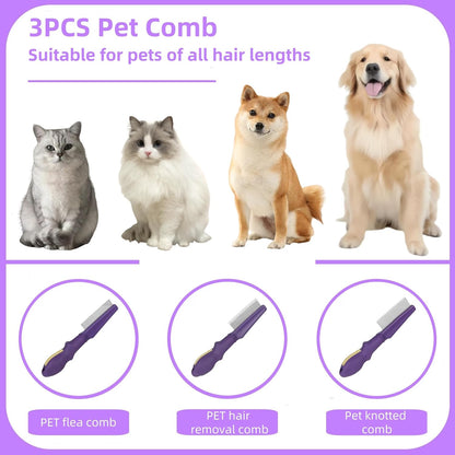 Temapex 3PCS Pet Comb for Grooming Long & Short Haired Cats & Dogs With Stainless Steel Metal Teeth