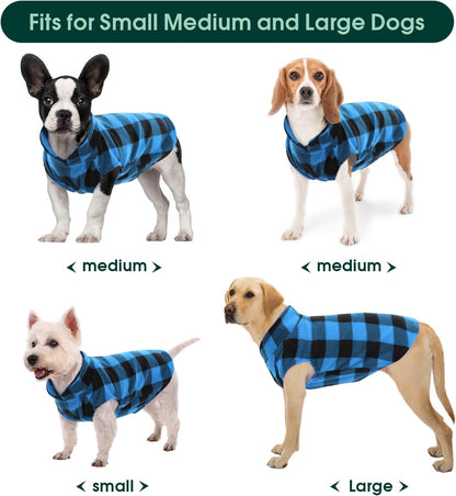 Kuoser Dog Fleece Vest,Warm Plaid Dog Sweater with Leash Hole,Soft Turtleneck Winter Pet Jacket