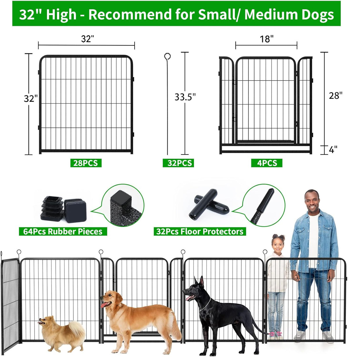 Dog Playpen Outdoor Extra Wide 32 Panels Heavy Duty Dog Fence 32" Height Anti-Rust with Doors