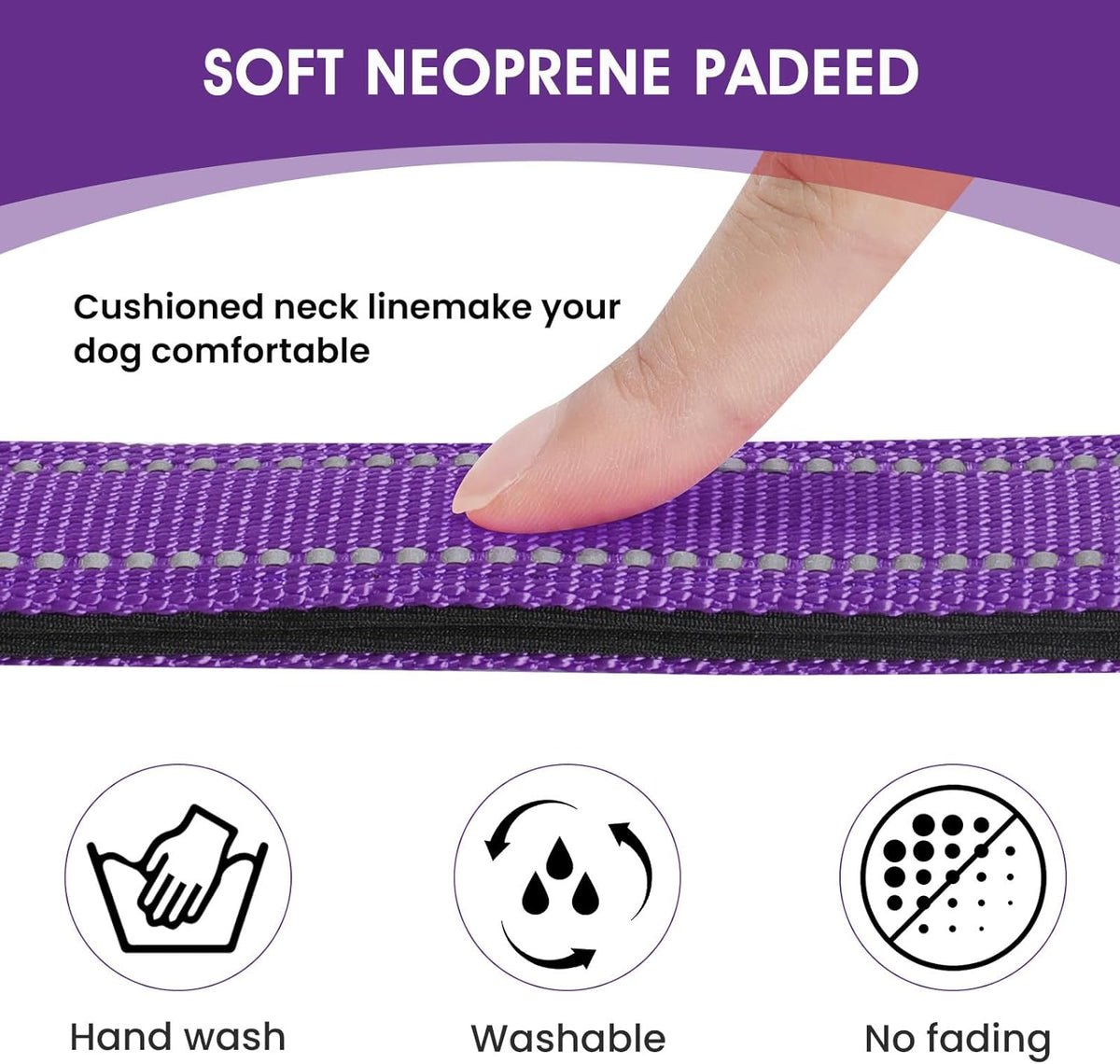 Reflective Dog Collar Padded with Soft Neoprene Breathable Quick Release Basic Dog Collars for