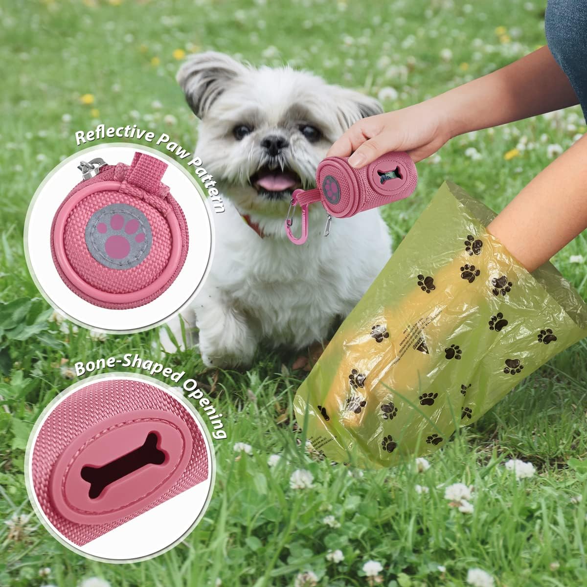 Dog Poop Bag Holder for Leash Doggie Waste Bag Dispenser Soft Fabric Puppy Potty Carrier Small