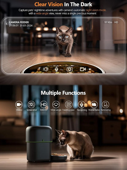 Automatic Cat Feeder with Camera - 5G WiFi Auto Cat Food Dispenser, 1080P HD Video with Night