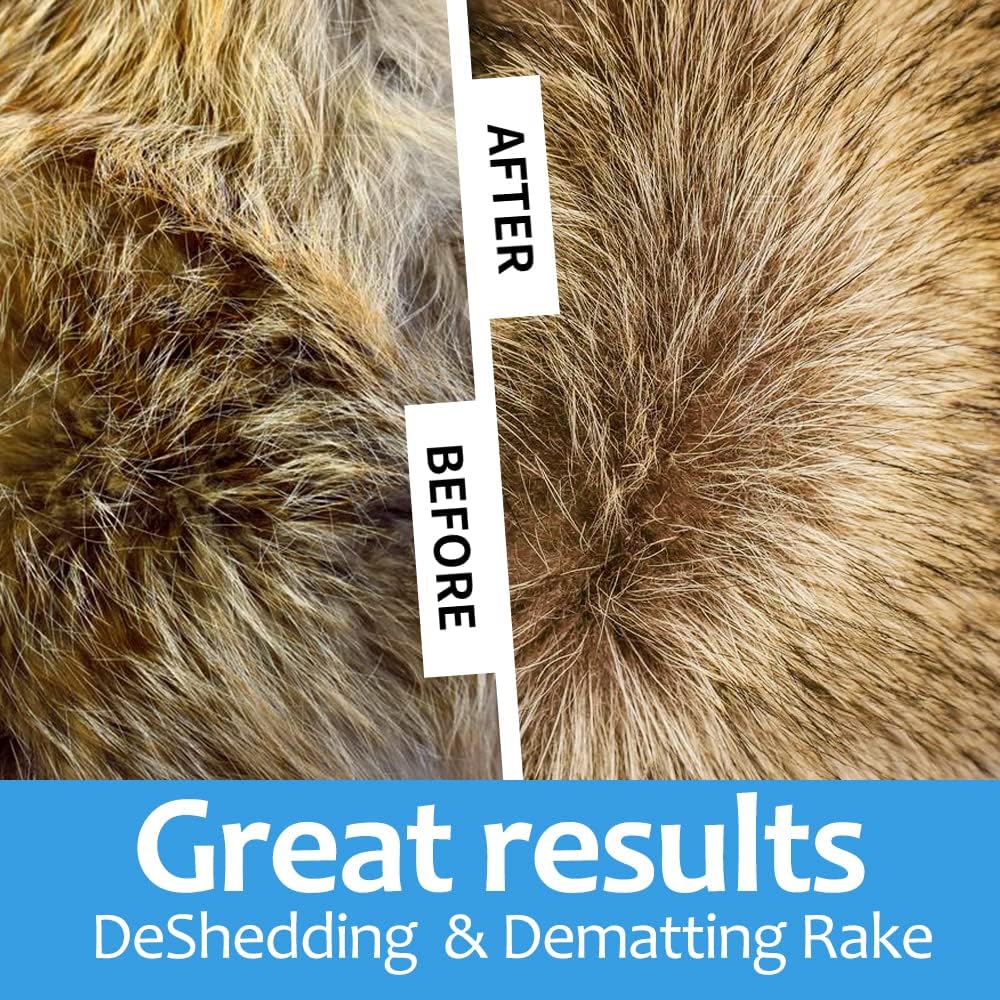 [ 2 in 1 design ] Undercoat Rake and Deshedding Tool for Dogs and Cats - Dematting Comb for Long