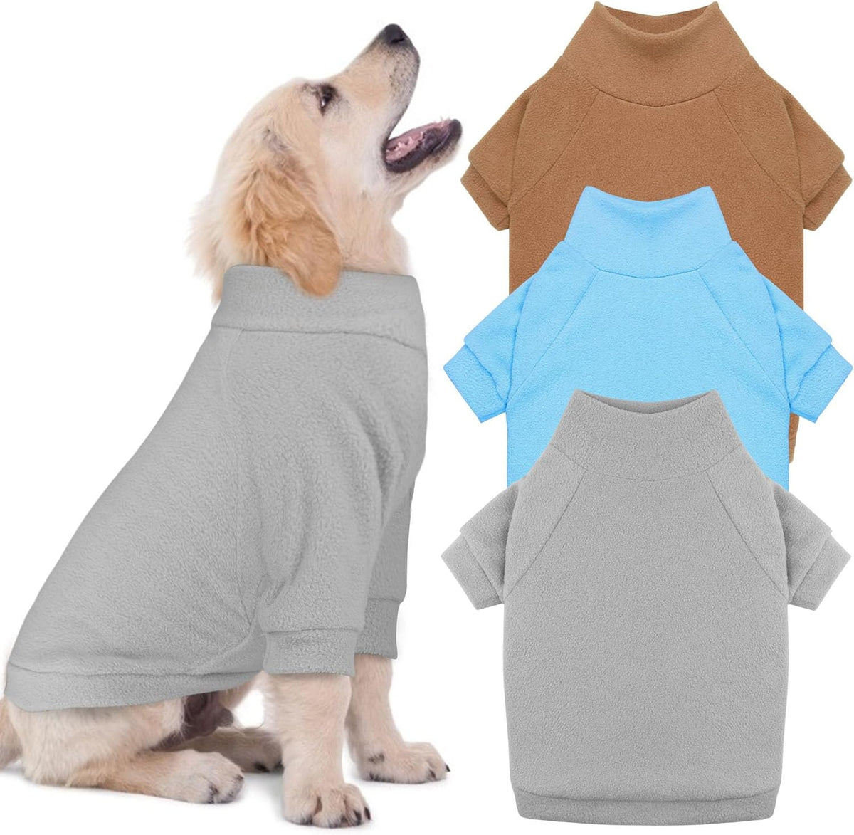 3 Pack Dog Sweaters for Medium Dogs, Fleece Dog Sweater Turtleneck Soft Warm Pet Sweatshirt Pet