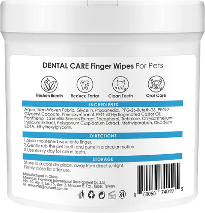 Mooncat Dental Finger Wipes for Dogs & Cats - Easy Teeth Cleaning to Remove Plaque, Tartar &