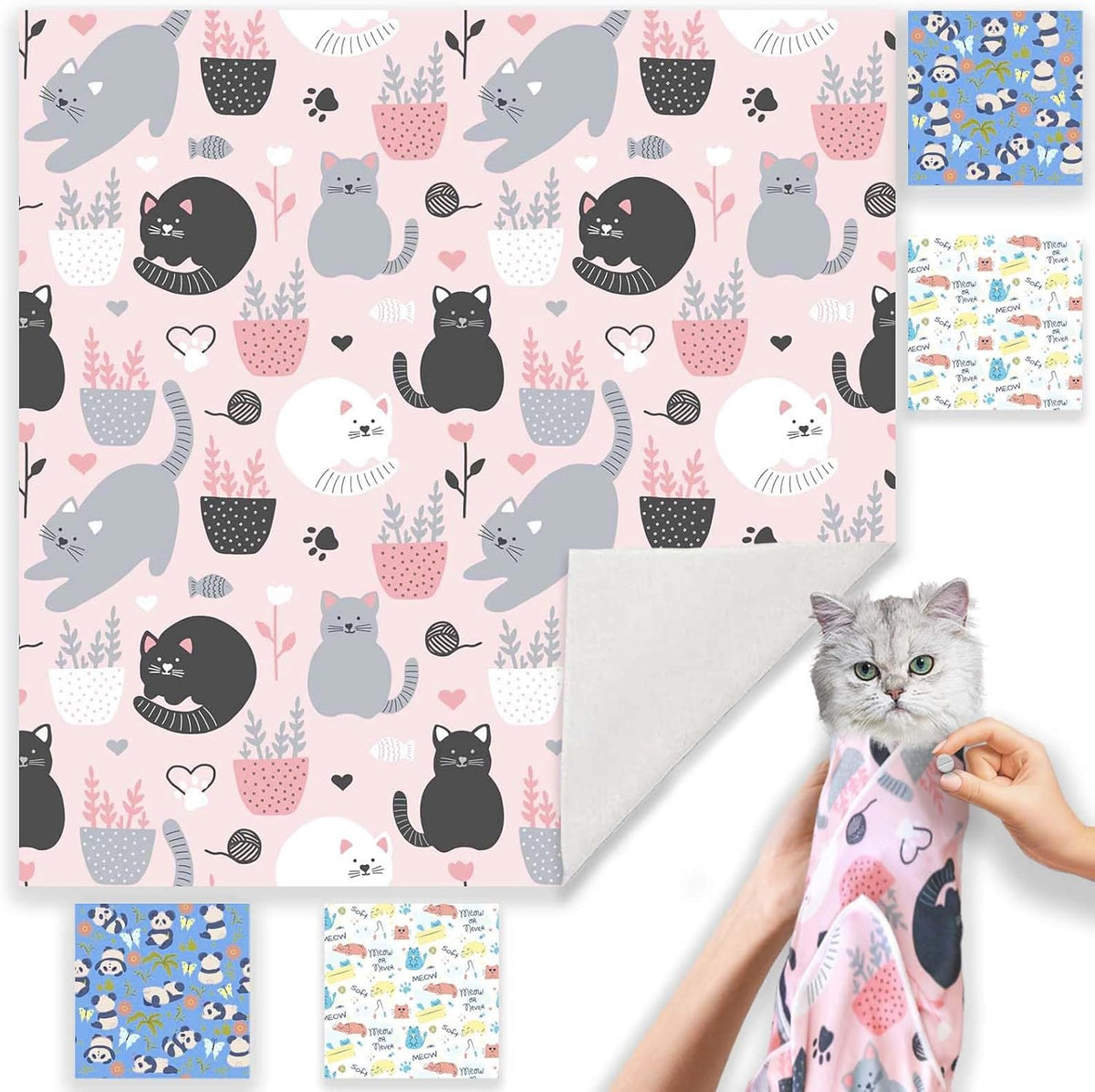 Cat Wrap for Grooming-Premium Cat Grooming Wrap Cat Restraint for Nail Clipping, Self-Adherent Soft