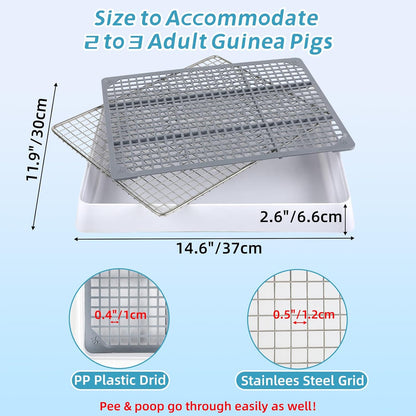 FHTONGE Bunny Litter Pan for Cage Corner with Steel Grid Holes, Rectangula Rabbit Litter Box Pet