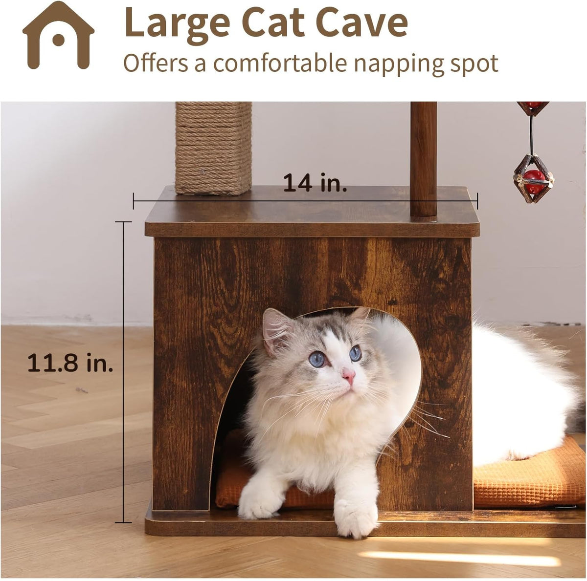 FUKUMARU Cat Tree, 4 in 1 Large Modern Cats Tower with Jute Scratching Post and Hammock, Wood Cat