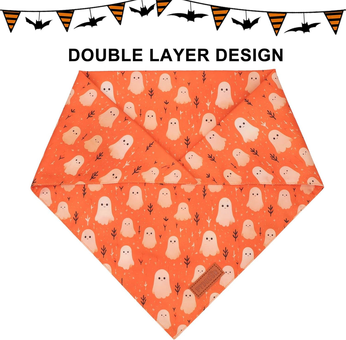 PTDECOR Halloween Dog Bandana, Ghost Pumpkin Design Reversible Holiday Dog Scarf, Triangle