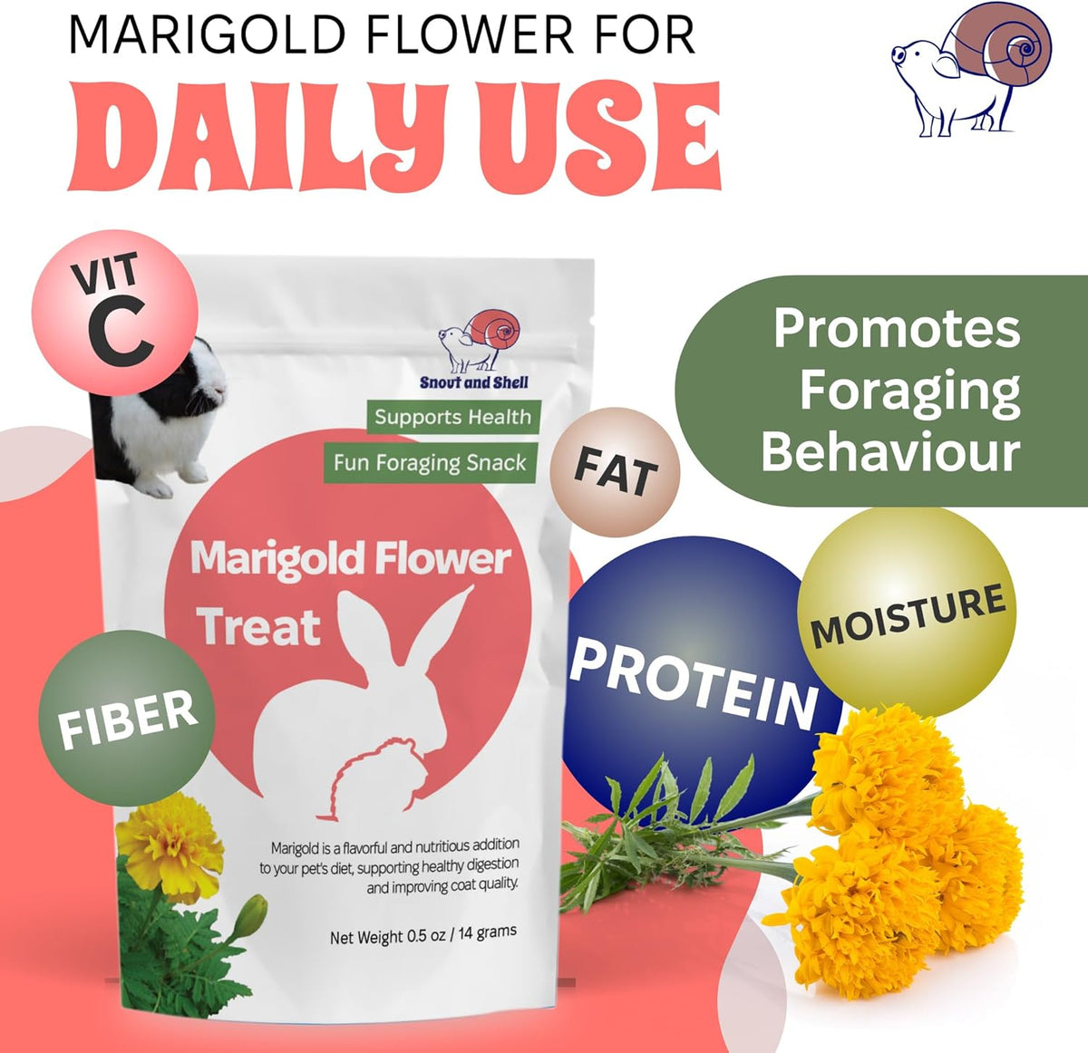 Snout and Shell Marigold Flower Treat for Small Pets – Organic, Healthy Digestive Support – Fun