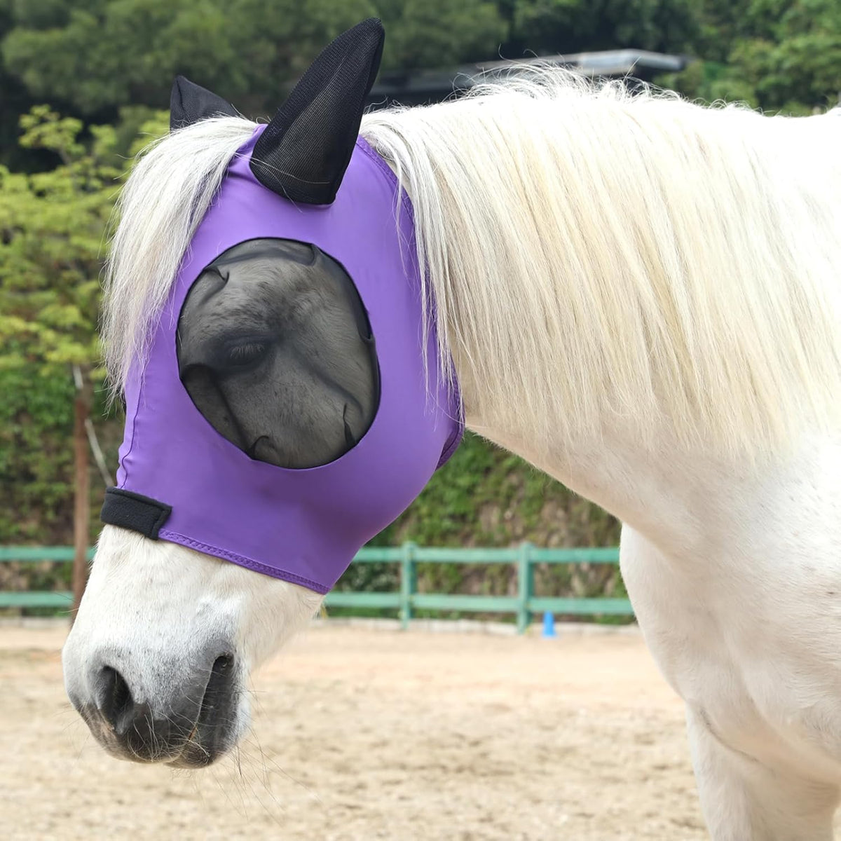 Horse Fly Mask with Ears - Large Eye Space for Full Vision, Breathable Stretch Comfort Fit, UV