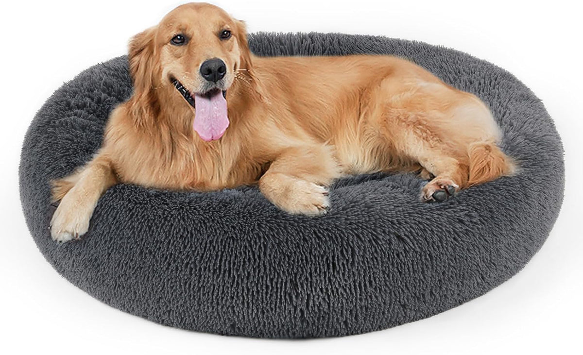 Dog Bed, Cat Calming Bed, Faux Fur Pillow Pet Donut Cuddler Round Plush Bed for Large Medium Small
