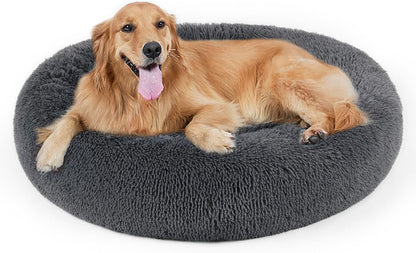 Dog Bed, Cat Calming Bed, Faux Fur Pillow Pet Donut Cuddler Round Plush Bed for Large Medium Small