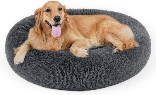 Dog Bed, Cat Calming Bed, Faux Fur Pillow Pet Donut Cuddler Round Plush Bed for Large Medium Small