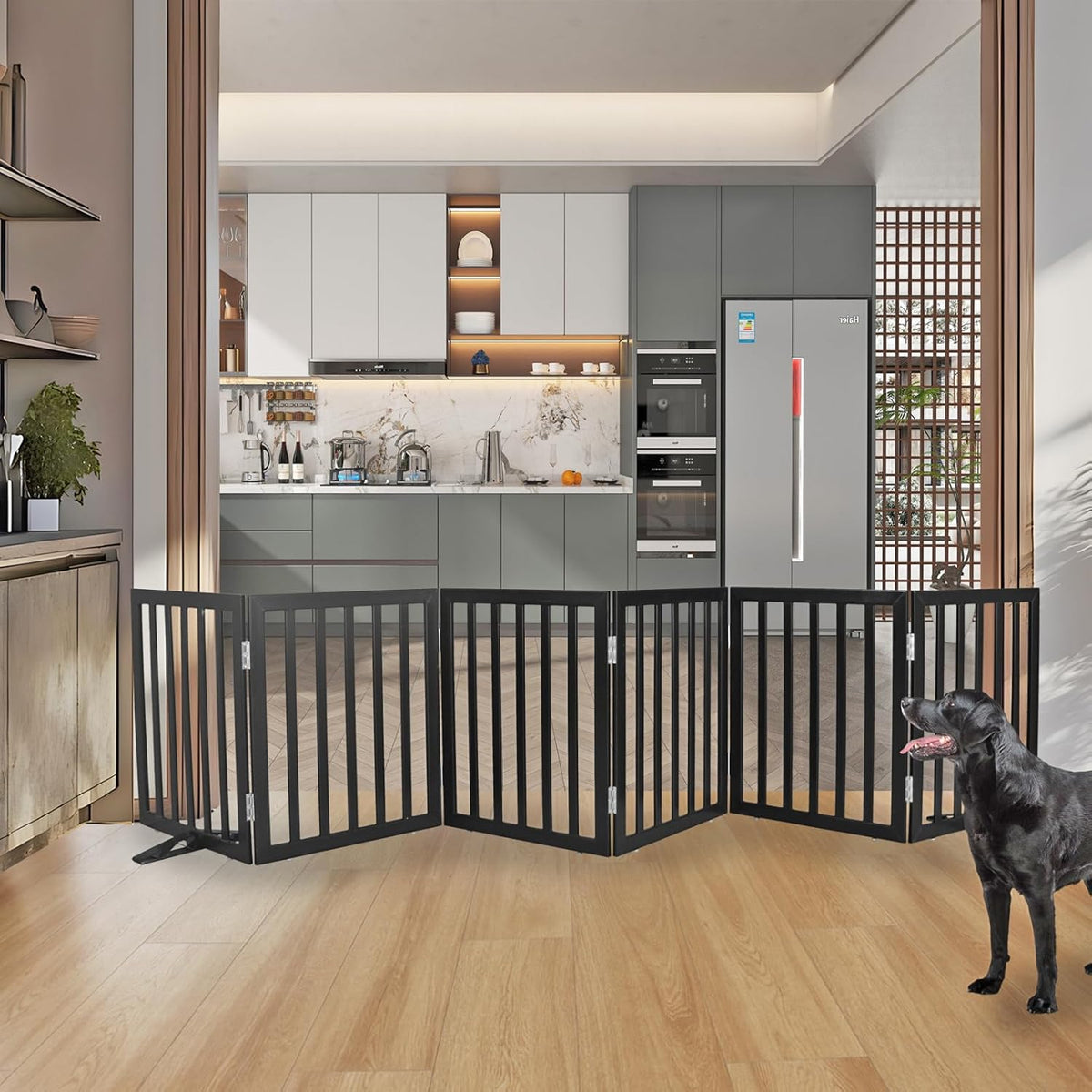 ZJSF Freestanding Indoor Dog Gate for House Foldable Wood Puppy Gate for Doorways Pet Gate for