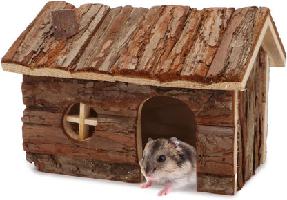 Hypeety Natural Wooden Hamster House Cage Small Animals House with Chimney for Pet Rats Gerbil