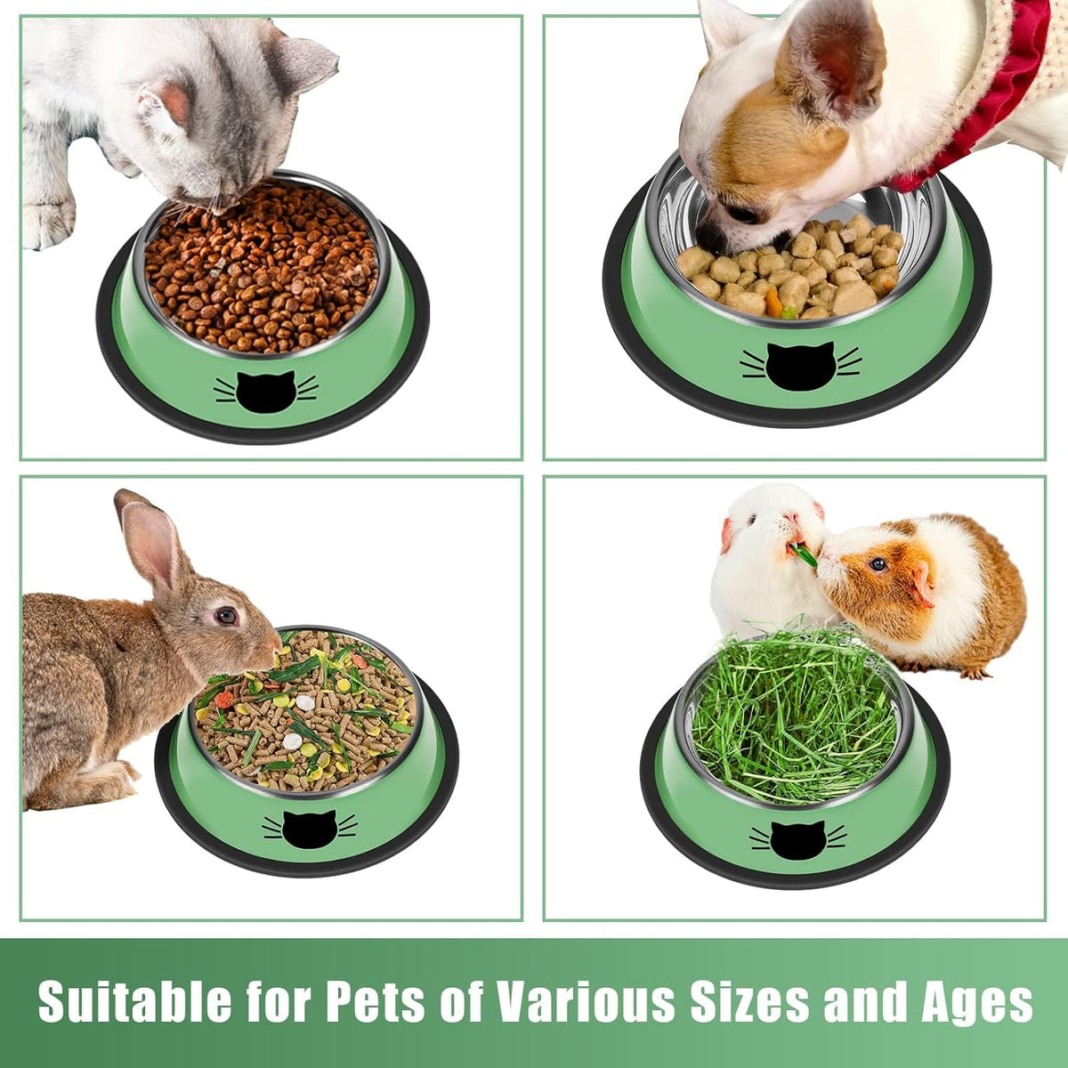 2 Pcs Non-Slip Stainless Steel Small Cat Food Bowls - Unbreakable, Thicken Cat Feeder 7 Oz Dishes