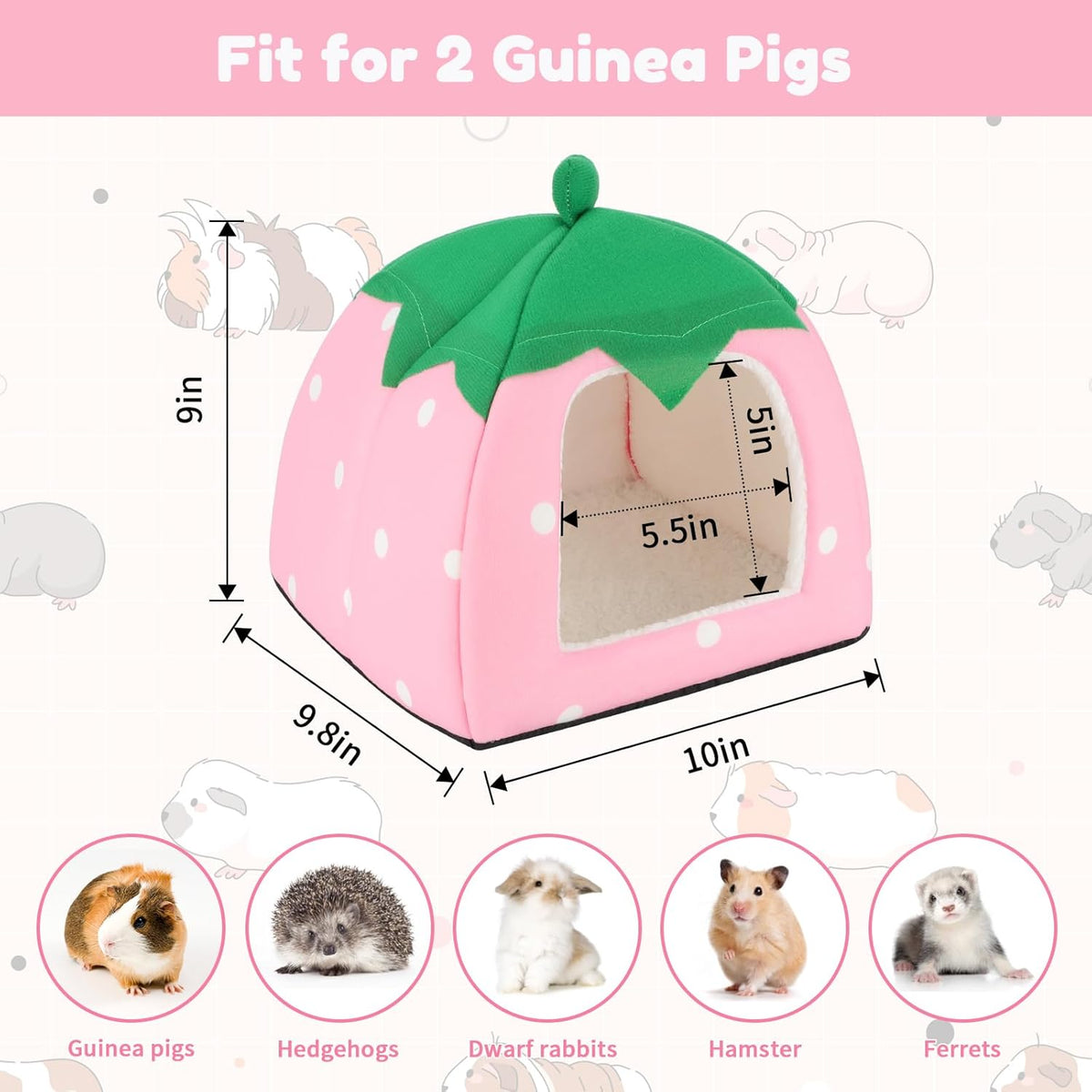 BWOGUE Guinea Pig House Bed Cozy Hamster Cave Large Hideout for Dwarf Rabbits Hedgehog Bearded