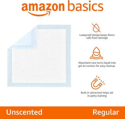Amazon Basics Dog and Puppy Pee Pads, 5-Layer Leak-Proof Super Absorbent, Quick-Dry Surface, Potty