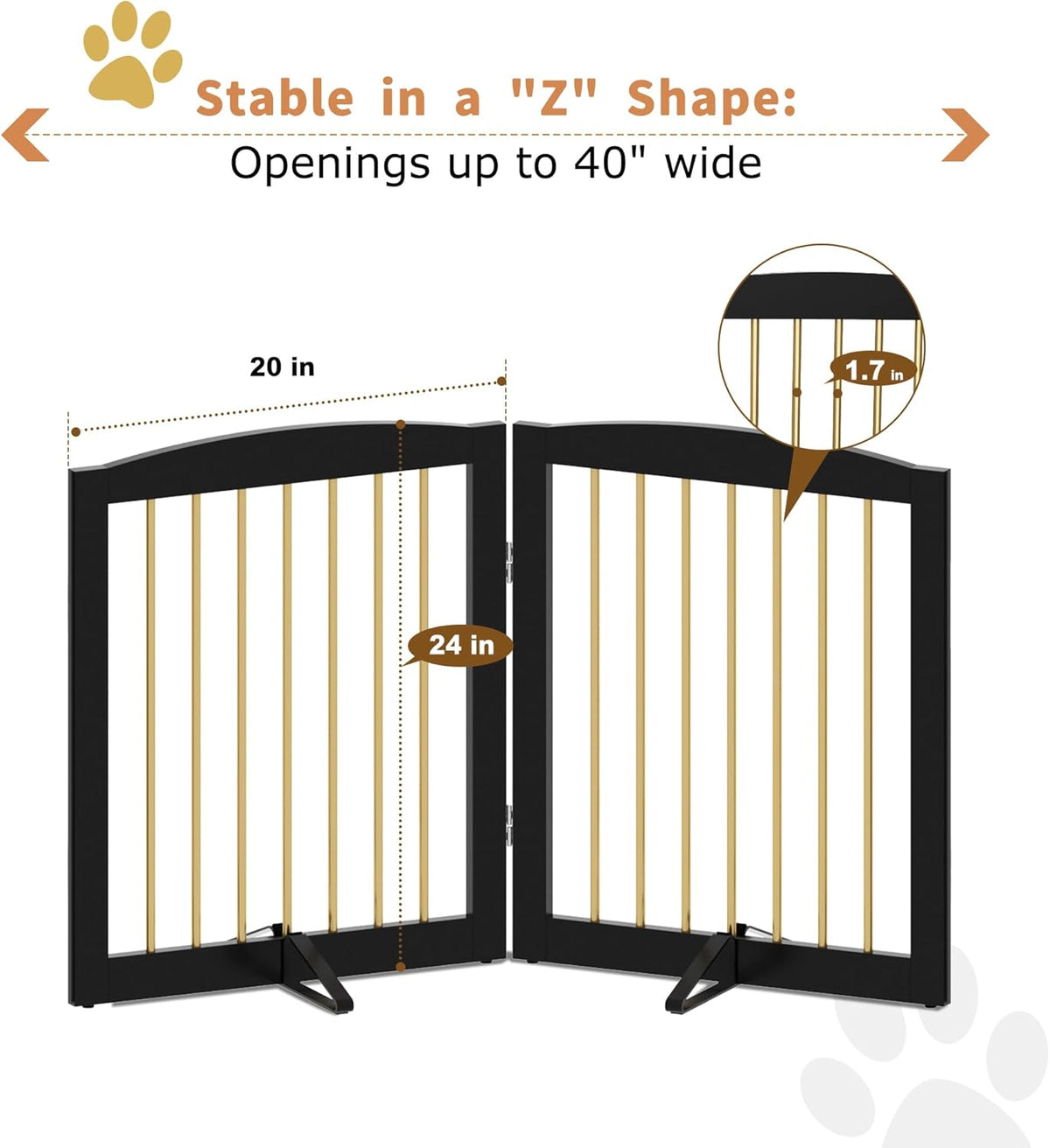 Freestanding Pet Gate for Dogs, Foldable Wooden Dog Gate for House, Stairs, Doorways, Step Over Pet