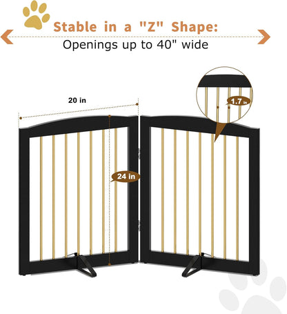 Freestanding Pet Gate for Dogs, Foldable Wooden Dog Gate for House, Stairs, Doorways, Step Over Pet