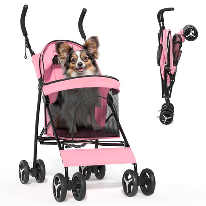 Magshion Compact Pet Stroller for Small-Medium Dogs/Cats up to 22lbs, 4-Wheel Lightweight Umbrella