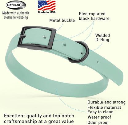 Dogline Biothane Waterproof Dog Collar Strong Coated Nylon Webbing with Black Hardware Odor- Proof