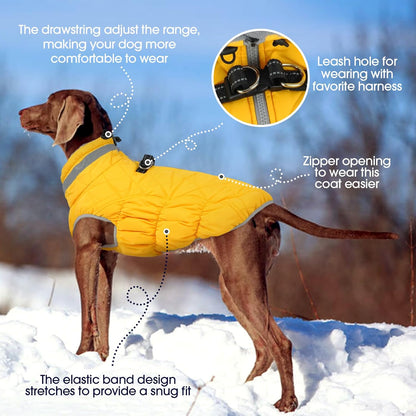 FUAMEY Dog Coat for Large Dogs,Waterproof Dog Winter Jacket with Harness Built in Puppy Cold