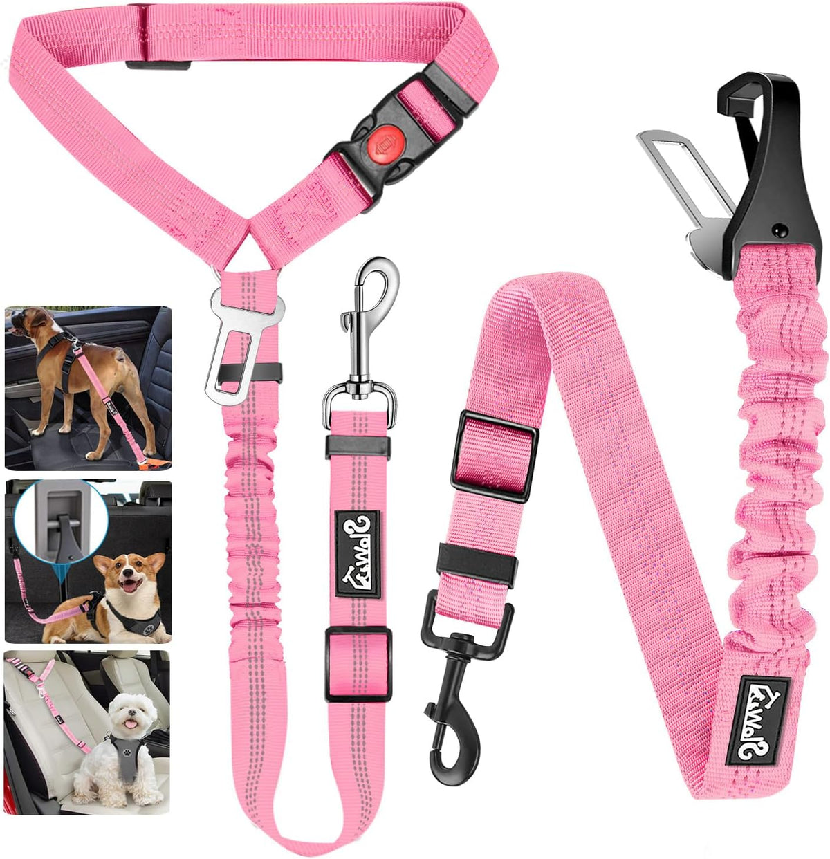 Lukovee Dog Seatbelt Leash for Cars, 2 Pack Pet Safety Seat Belt with Adjustable Buckle &