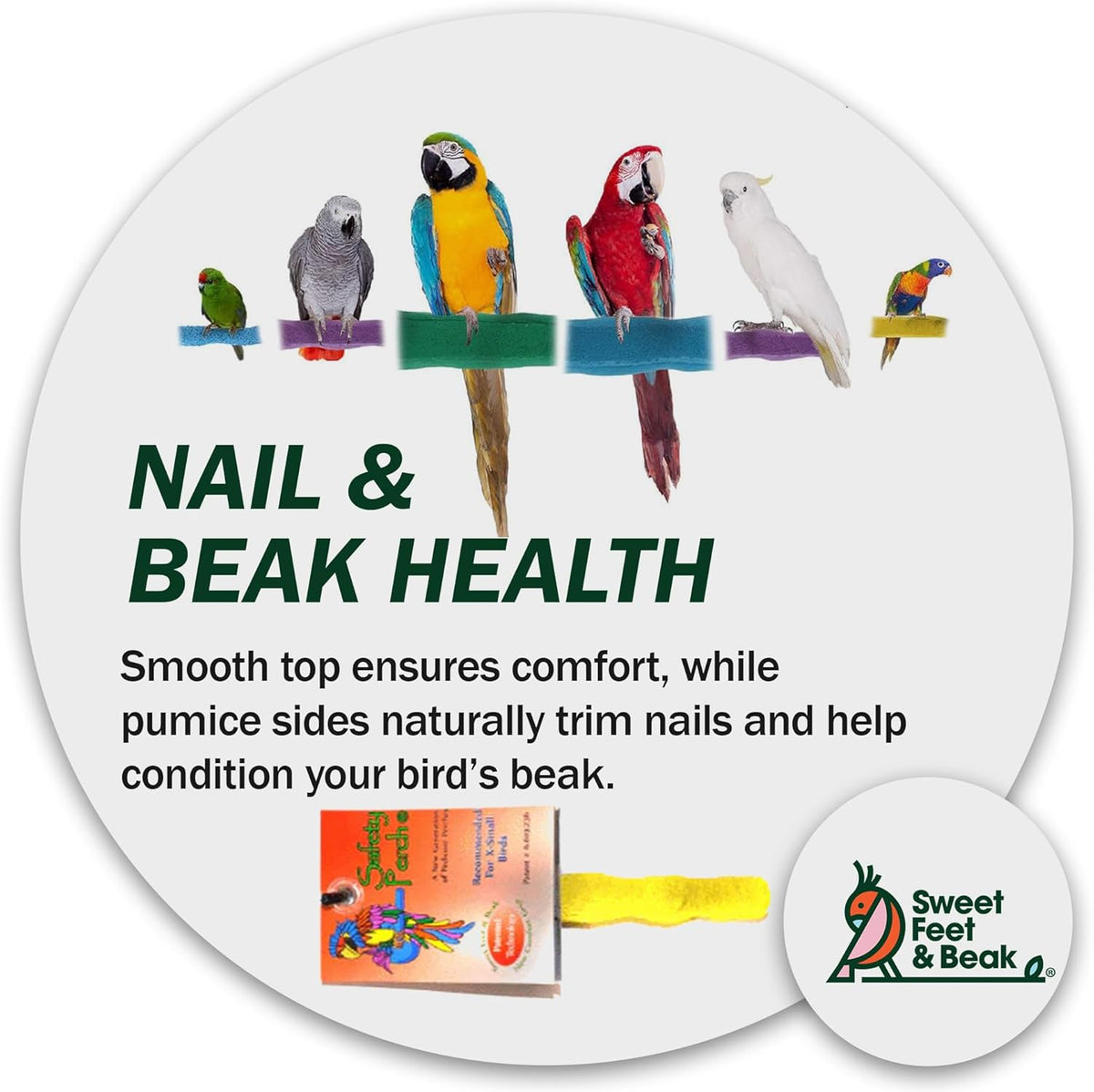Comfort Grip Safety Perch for Bird Cages - Pedicure Perch for Birds to Keep Nails and Beaks in Top