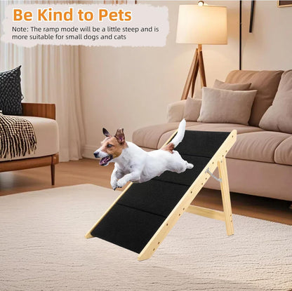 Foldable Dog Stairs/Ramp with 4 Steps - Durable Wooden Pet Stairs for Small, Medium, Large Dogs