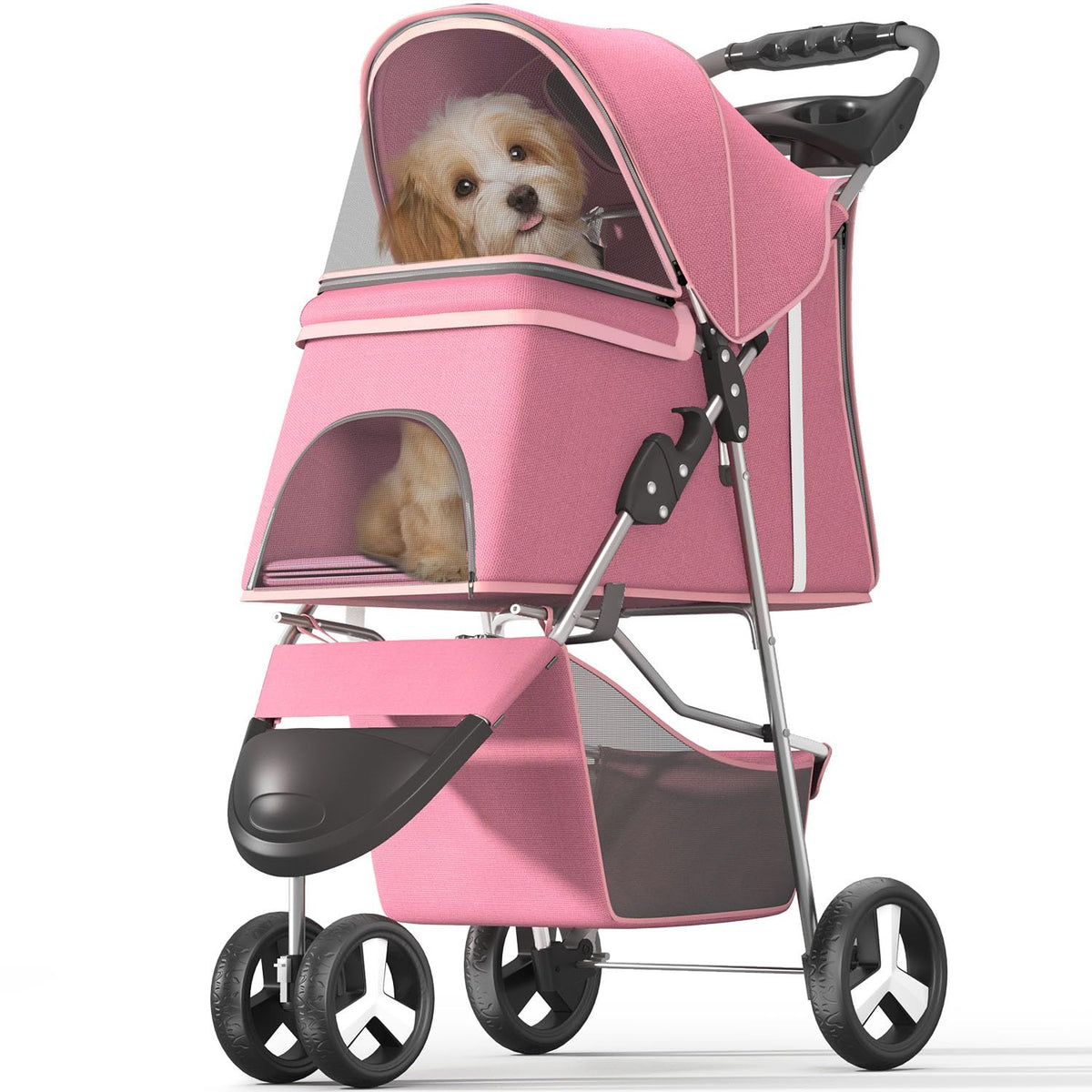 Pet Stroller with 3 Wheels for Small/Medium Pets, Portable Travel Foldable Carrier Jogger for Dog