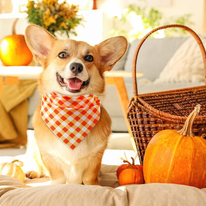 Abbylike 50 Pcs Fall Plaid Dog Bandanas Bulk Thanksgiving Bandanas for Dogs Triangle Kerchief Bib