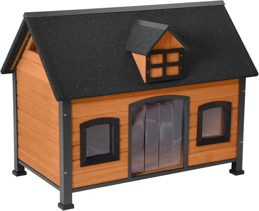 Aivituvin Large Dog House Anti-Chewing Metal Frame Design Insulated Wooden Dog Kennel with Unique
