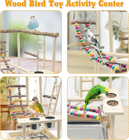 Hamiledyi Bird Playground Parrots Wood Perch Stand Cockatiel Playground Bird Play Gym Colours Climb