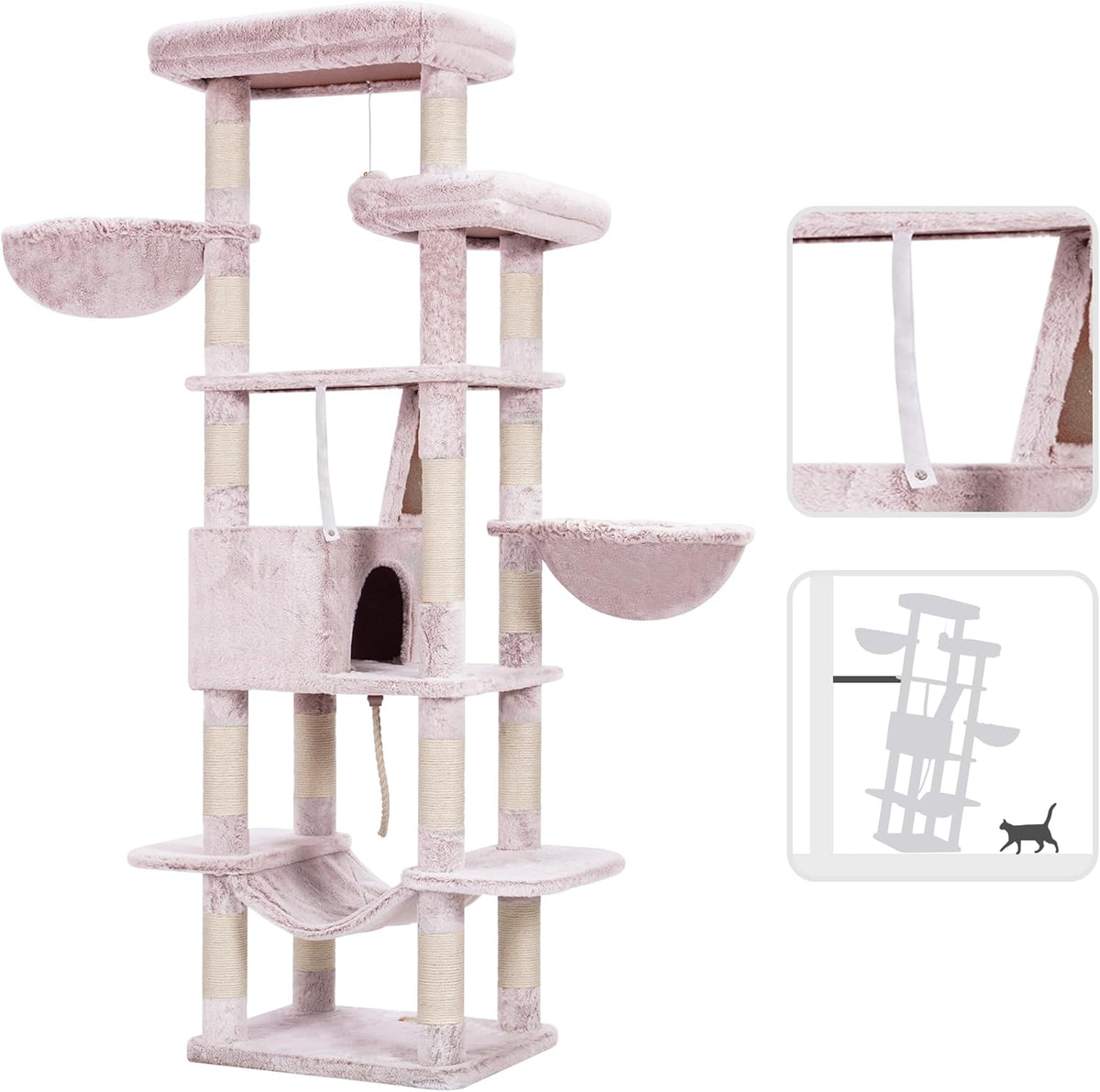 Heybly Cat Tree, 68 inch Multi-Level Cat Tower for Indoor Cats, 2 Widened Plush Perches Cat Condo