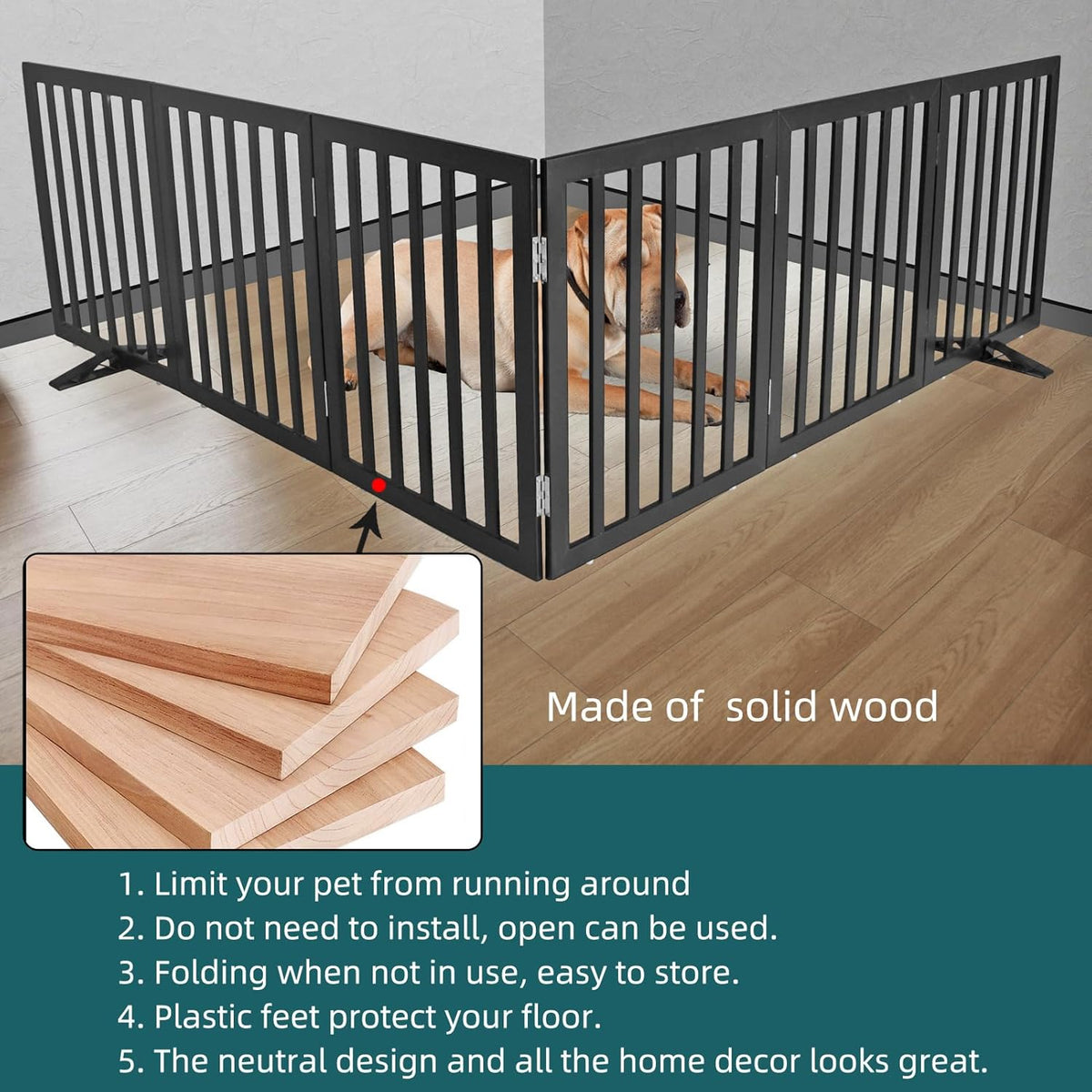 ZJSF Freestanding Indoor Dog Gate for House Foldable Wood Puppy Gate for Doorways Pet Gate for