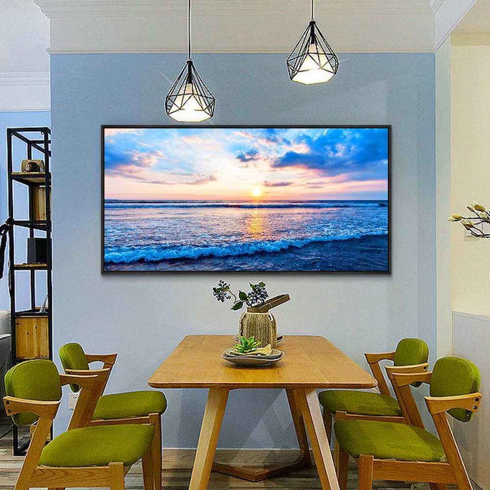 Wapluam Bedroom Decor: Blue Beach Sea Waves Landscape Canvas Print, Large Wall Art, Ready To Hang