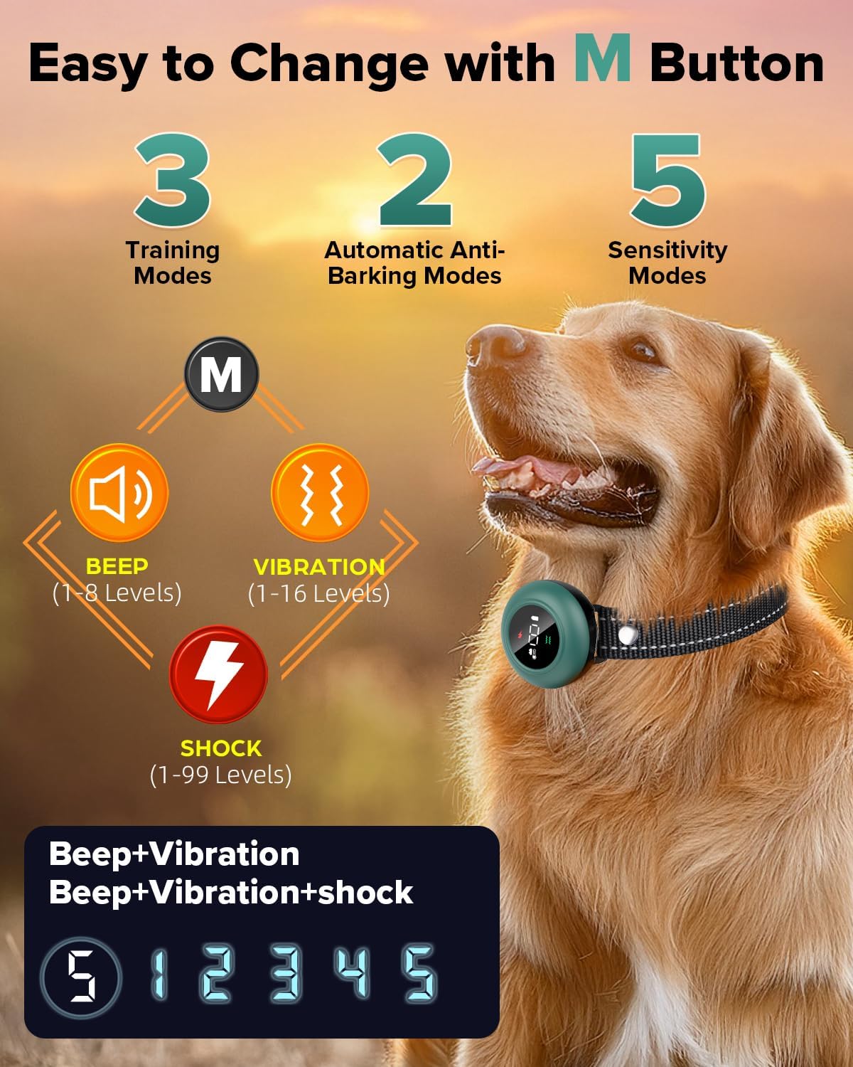 [New 2025] 2-in-1 Dog Shock Collar & Bark Collar – 3300FT Dog Training Collar with Remote