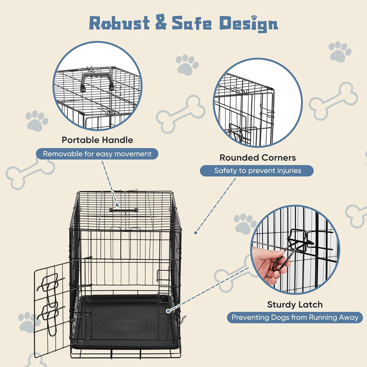 DUMOS Dog Crate, 30 Inch Medium Single Door Dog Cage with Divider Panel and Plastic Leak-Proof Pan