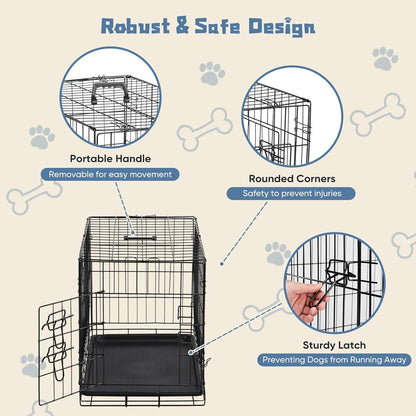 DUMOS Dog Crate, 30 Inch Medium Single Door Dog Cage with Divider Panel and Plastic Leak-Proof Pan