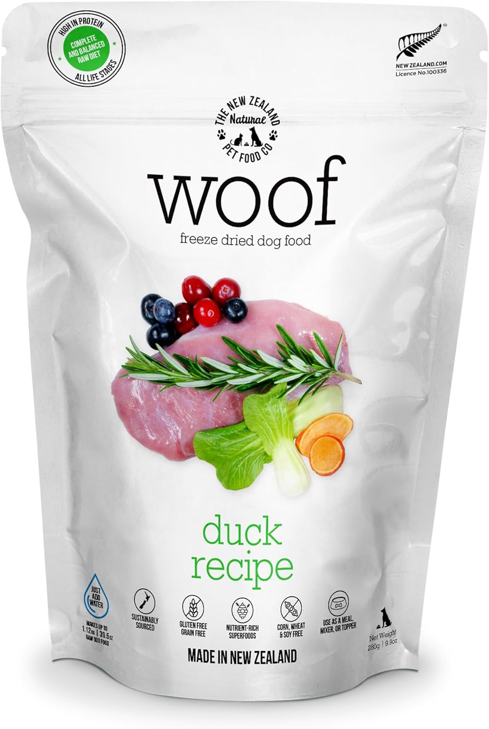 WOOF Duck Freeze Dried Raw Dog Food, Mixer, or Topper, or Treat - High Protein, Natural, Limited