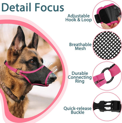 LUCKYPAW Dog Muzzle, Mesh Muzzle for Large Medium Small Dogs, Soft Mouth Guard for Biting Chewing